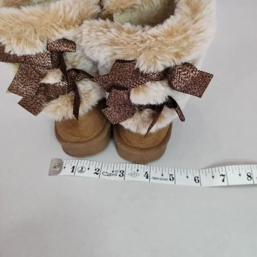 First‎ Steps Slipper Boots Kids Size 8 Brown Cream Ankle Faux Fur Soft Sole Cozy